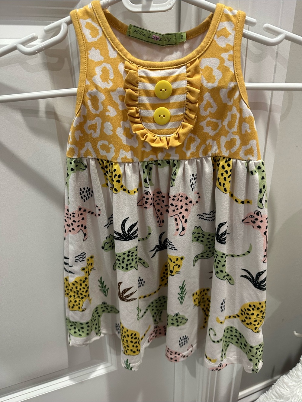 Mille Loves Lily Yellow & White Leopard Print Kids Dress-2T